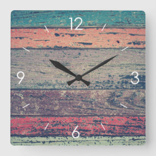 Vintage Stripe Design Rustic Country Wooden Decor Square Wall Clock