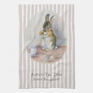 Vintage Stripe Miss Bunny Teatime Tea Towel