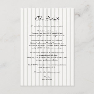 Vintage Stripe Old Money Wedding Details Photo Enclosure Card