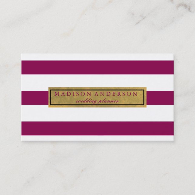 Vintage Stripe Pattern Glamourous Event Planner  Business Card (Front)