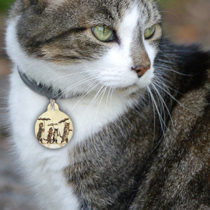Vintage Striped Cats Umbrellas Dancing Snow Pet Tag