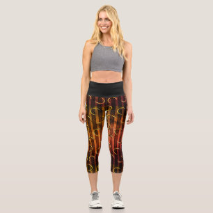 Vintage striped crescent moon black orange gold capri leggings