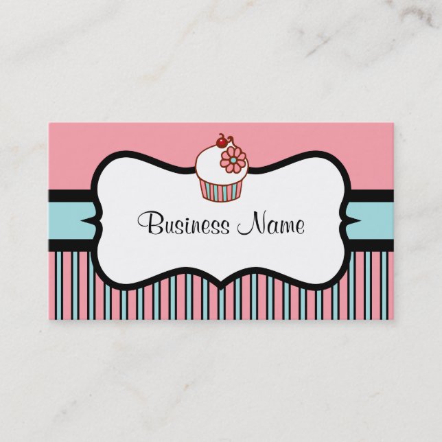 Vintage  Striped Cupcake Business Card (Front)