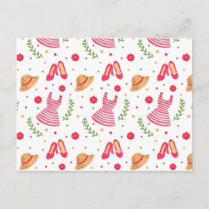 Vintage Striped Dress Pattern Postcard