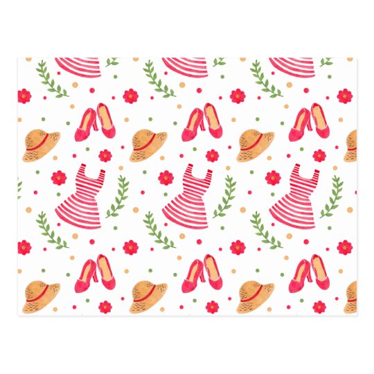 Vintage Striped Dress Pattern Postcard