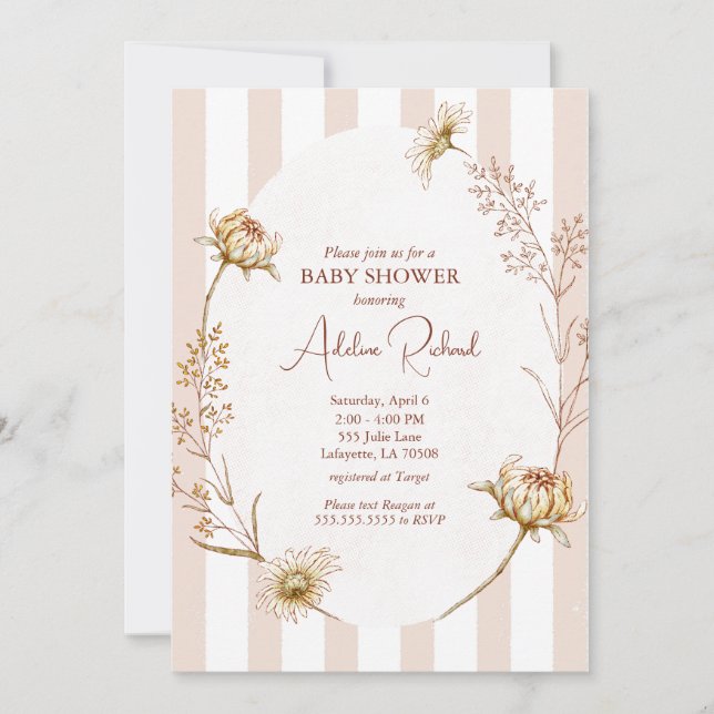 Vintage Striped Floral Baby Shower Invitation (Front)