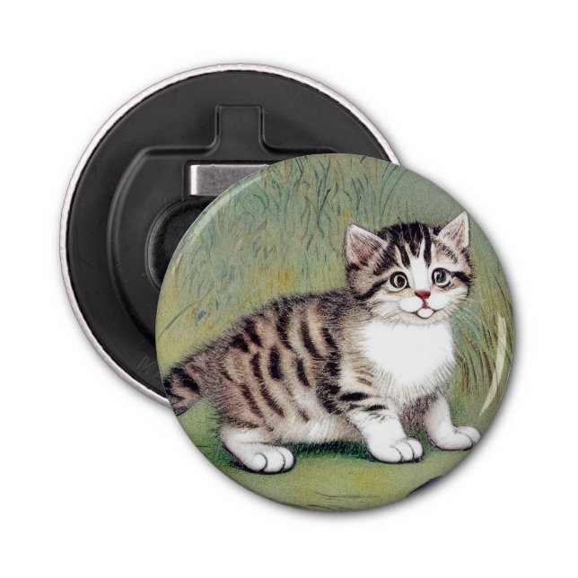 Vintage Striped Kitten Illustration Bottle Opener (Front)