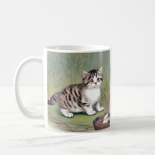 Vintage Striped Kitten Illustration Coffee Mug
