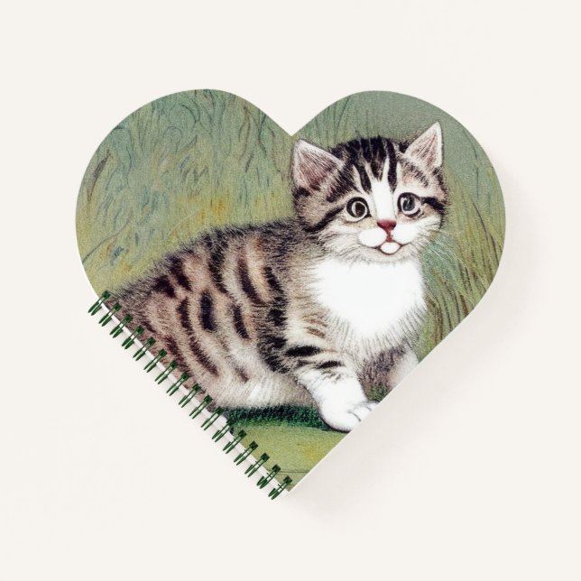 Vintage Striped Kitten Illustration Notebook (Front)