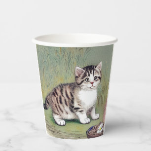 Vintage Striped Kitten Illustration Paper Cups
