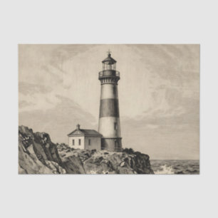 Vintage Striped Lighthouse Stormy Coast Tissue Paper