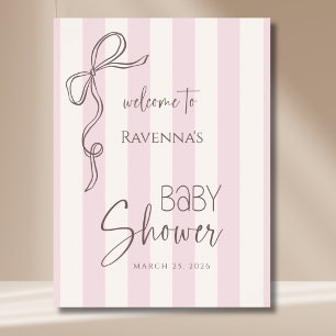 Vintage Striped Mauve Bow Baby Shower Welcome Poster