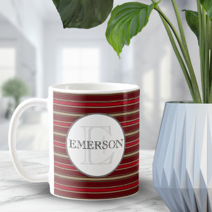 Vintage Stripes Burgundy Red Tan White Custom Coffee Mug