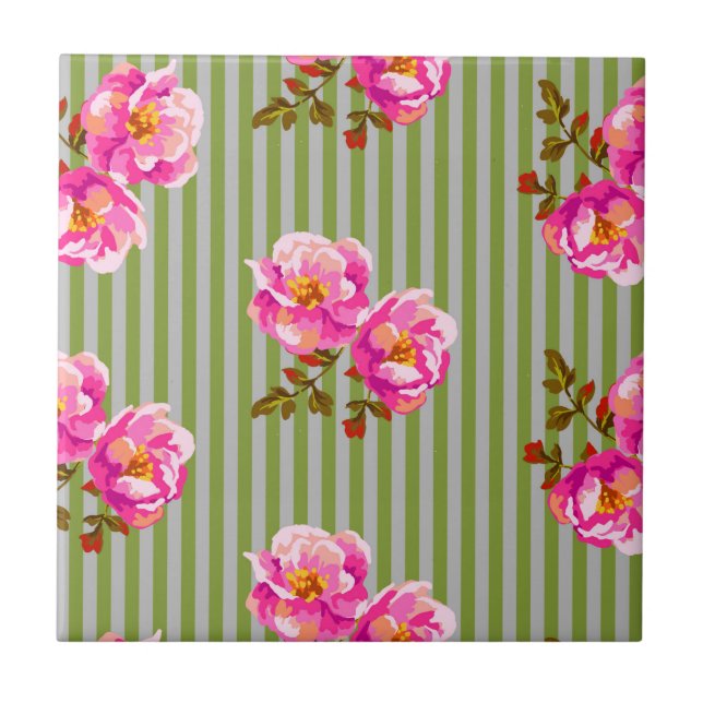 Vintage stripes ceramic tile (Front)