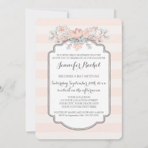 Vintage Stripes Floral Bat Mitzvah Invitations
