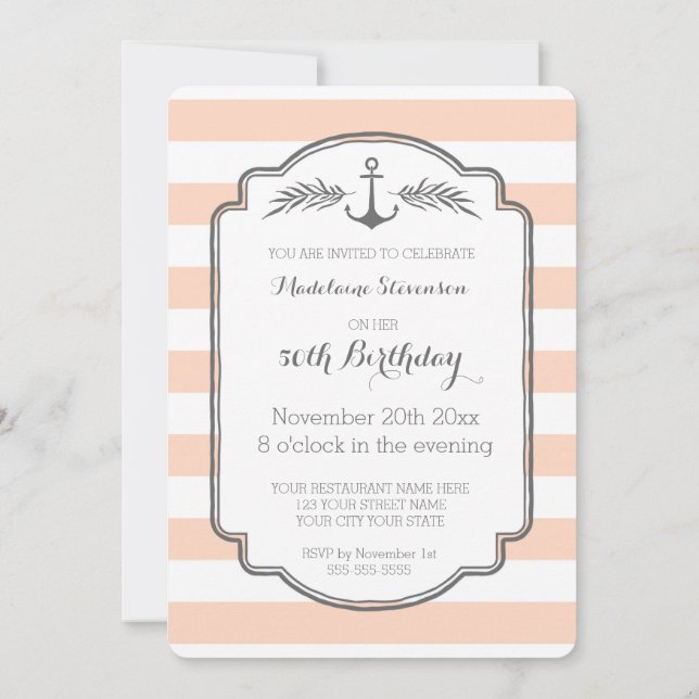 Vintage Stripes Nautical 50th Birthday Party Invitation (Back)