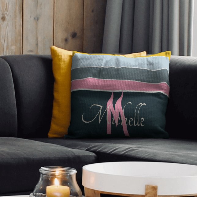 vintage Stripes pattern custom monogram initial Cushion (Creator Uploaded)