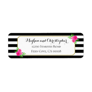 Vintage Stripes Pink Floral Wedding Return Address Return Address Label