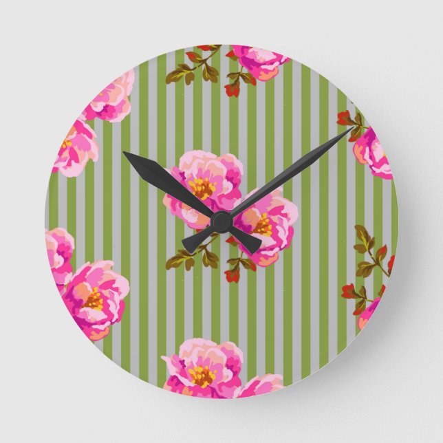 Vintage stripes round clock (Front)