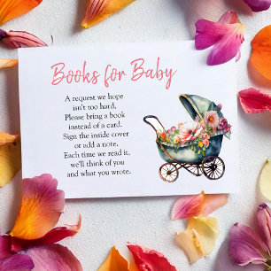 Vintage Stroller Baby Shower Books for Baby Enclosure Card