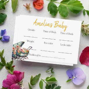 Vintage Stroller Baby Shower Predictions Game Enclosure Card