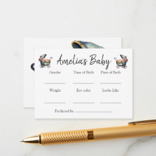Vintage Stroller Baby Shower Predictions Game Enclosure Card