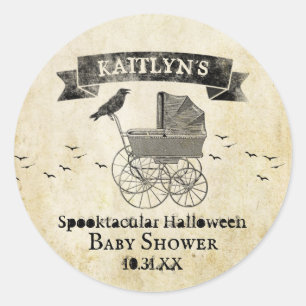 Vintage Stroller Halloween Baby Shower Classic Round Sticker