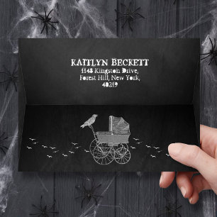 Vintage Stroller Halloween Baby Shower Envelope