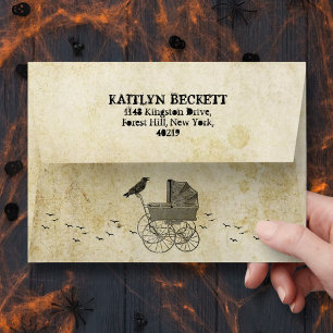 Vintage Stroller Halloween Baby Shower Envelope