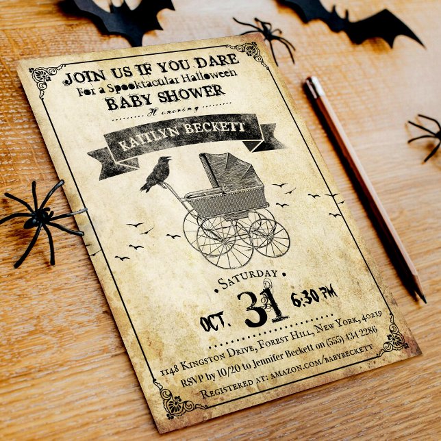 Vintage Stroller Halloween Baby Shower Invitation (Creator Uploaded)
