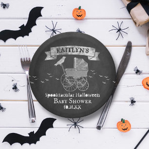 Vintage Stroller Halloween Baby Shower Paper Plate