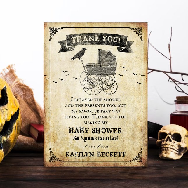 Vintage Stroller Halloween Baby Shower Thank You Card (Creator Uploaded)