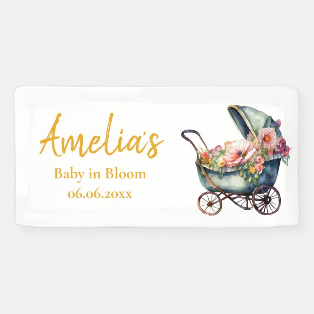 Vintage Stroller Personalised Baby Shower Banner (Horizontal)