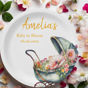 Vintage Stroller Personalised Baby Shower Paper Plate