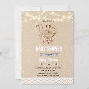 Vintage stroller shower birthday invitation