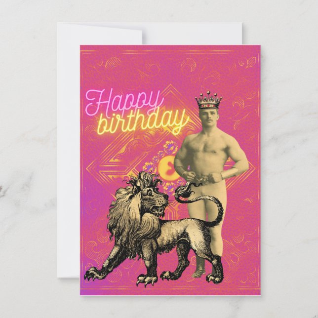 Vintage Strongman Funky Altered Art Birthday Card (Front)