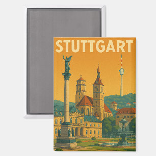 Vintage Stuttgart Germany Landmarks Magnet
