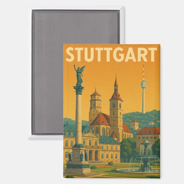 Vintage Stuttgart Germany Landmarks Magnet (Front/Back)