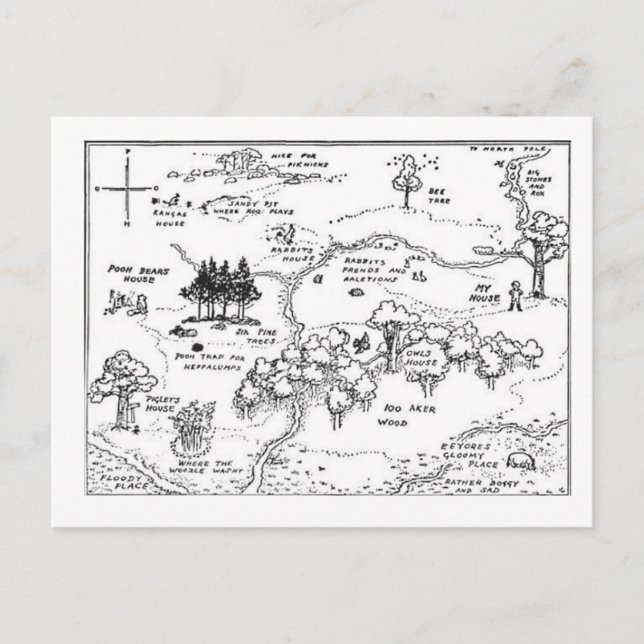Vintage Style 100 Acre Woods Map Postcard (Front)