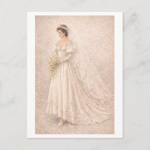 Vintage-Style 1980s Wedding Gown Postcard