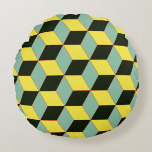 vintage style 3D geometric seamless pattern with c Round Cushion