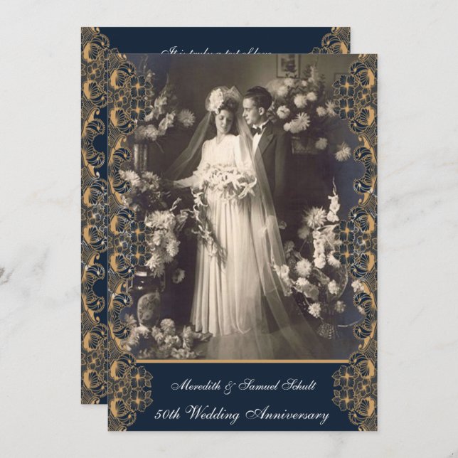 Vintage Style 50th Wedding Anniversary Invitation (Front/Back)