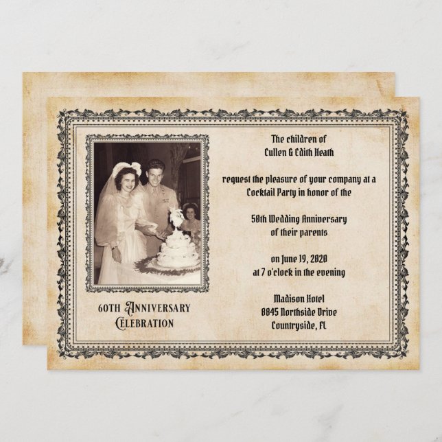 Vintage Style 60th Anniversary Celebration Invitation (Front/Back)