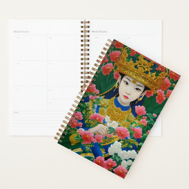 Vintage Style Abstract Asian Girl with Flowers Planner (Display)