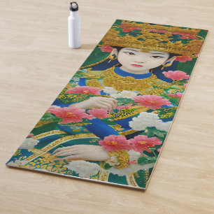 Vintage Style Abstract Asian Girl with Flowers Yoga Mat