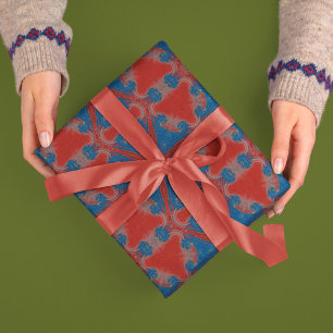 Vintage Style Abstract Star in Red and Blue Wrapping Paper Sheet