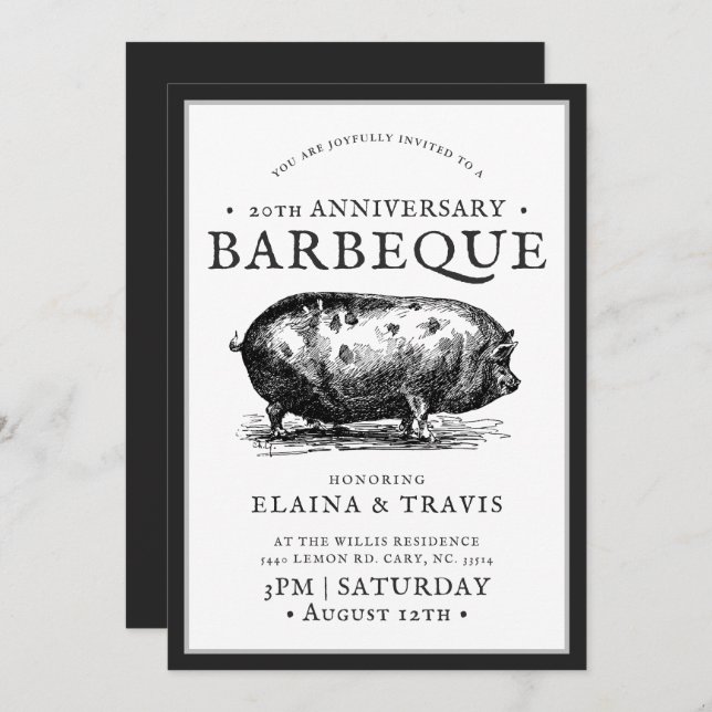 Vintage Style | Anniversary | BBQ Pig Roast Invitation (Front/Back)