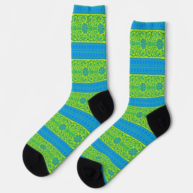 Vintage Style Aqua and Green Crazy Socks (Left)