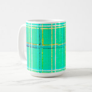 Vintage Style Aqua Green Plaid Mug Cup