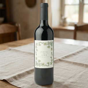 Vintage style Art Nouveau Botanical Wedding Wine Label